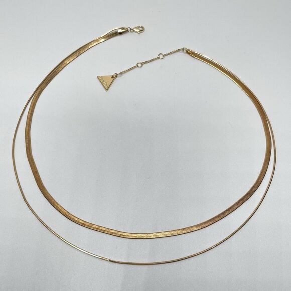 Anthropologie Serefina Gold Tone 2 Layer Snake Chain Chevron Chain Necklace - Picture 3 of 8